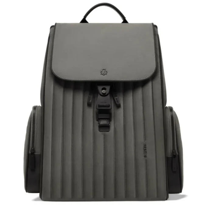 Großer Rucksack mit Klappe aus Nylon und Leder
