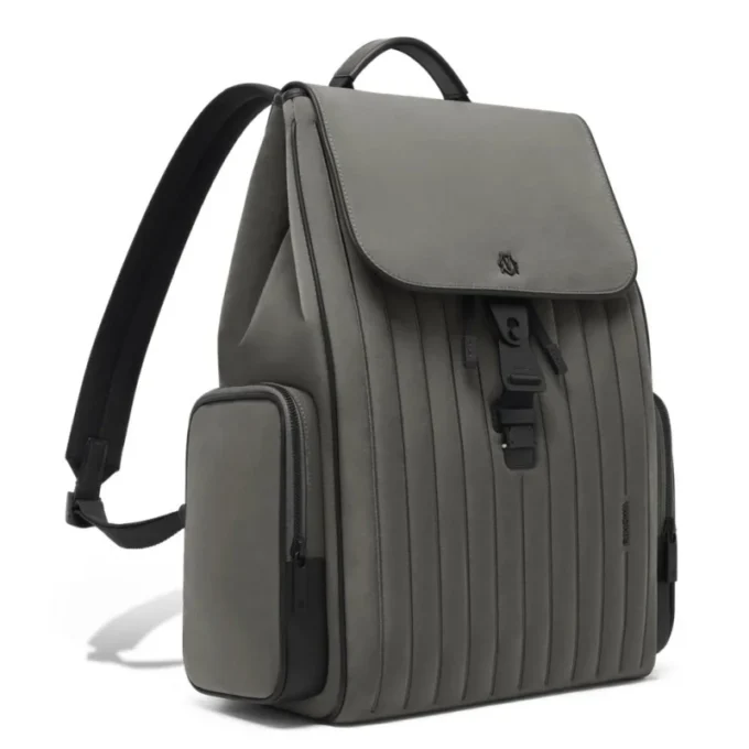 Großer Rucksack mit Klappe aus Nylon und Leder