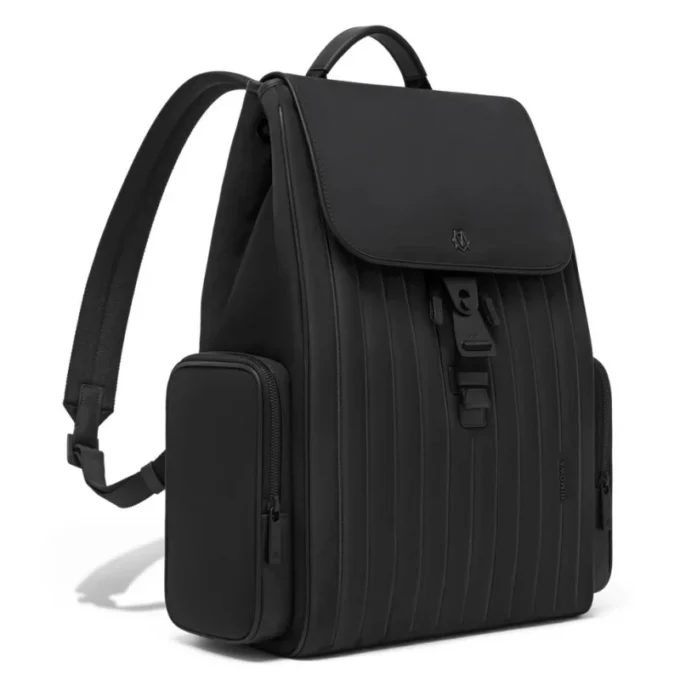 Großer Rucksack mit Klappe aus Nylon und Leder Großer Rucksack mit Klappe aus Nylon und Leder