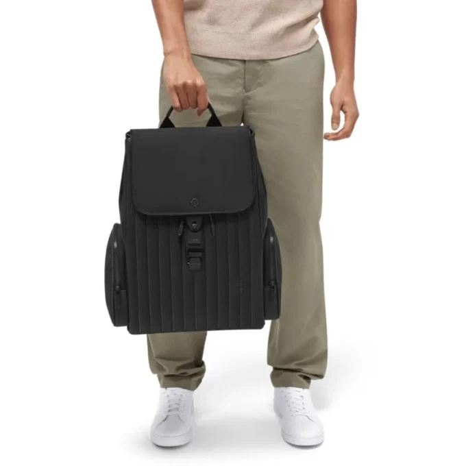 Großer Rucksack mit Klappe aus Nylon und Leder Großer Rucksack mit Klappe aus Nylon und Leder
